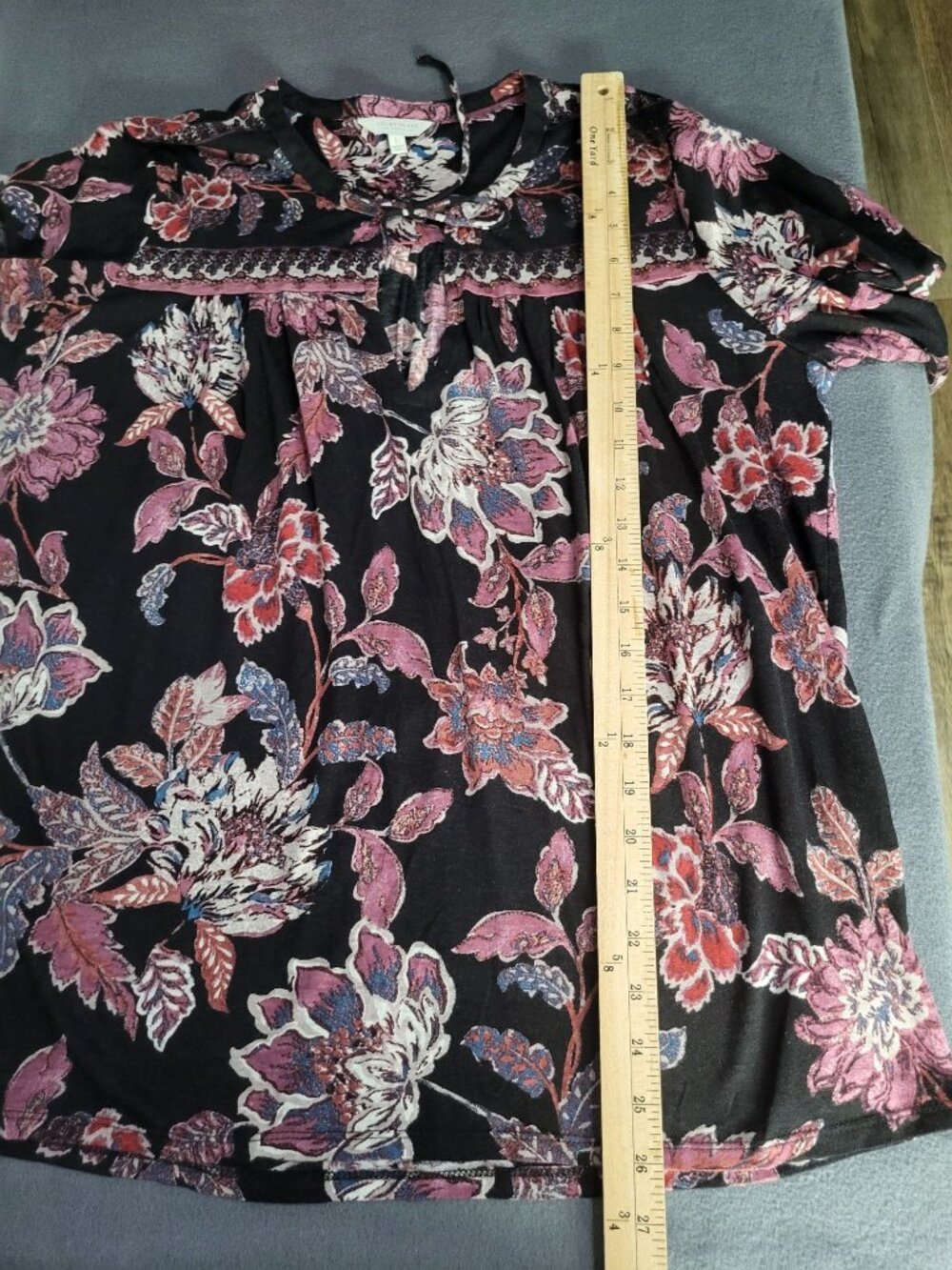 Lucky Brand Women's SZ LG Boho Festival Floral Print Blouse Bell Sleeve - Picture 7 of 8